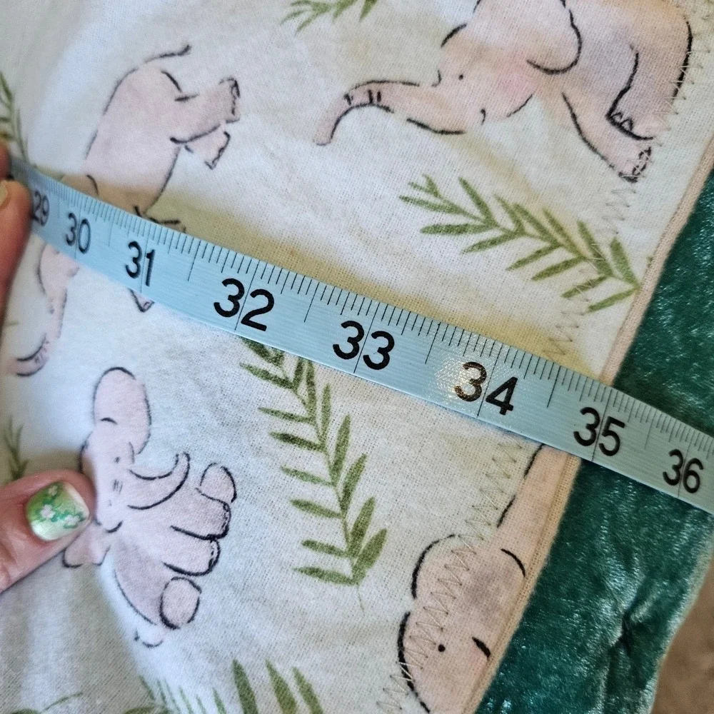 Elephant Botanical Print Knit Baby Swaddle Receiving Blanket 38x35 Crib Homemade